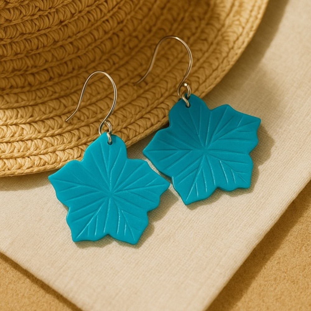 Turquoise Leaf Drop Earrings – Tropical Resort Style, Lightweight Vacation #140